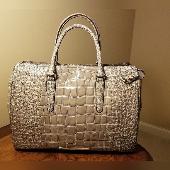Brahmin Finley Beige Portsmouth Genuine Leather Satchel/Tote